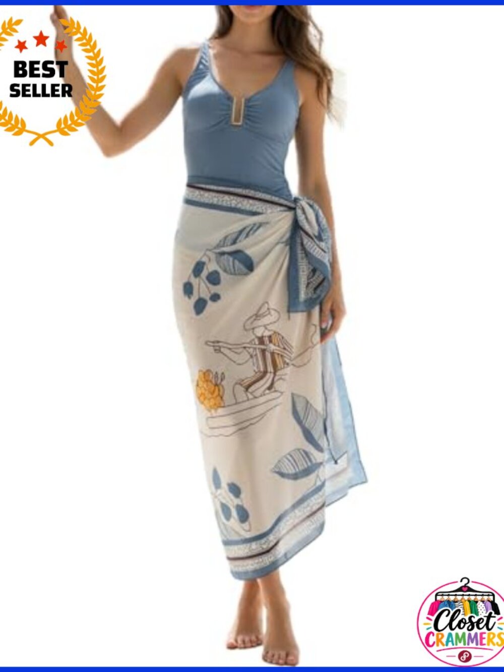 Women One Piece Swimsuit with Cover Up Skirt Set Tummy Control